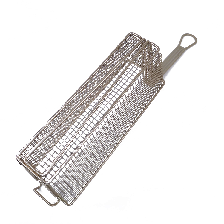 Zhaosheng Hardware - Cesta rectangular para freír, niquelada, con mango de PVC gris