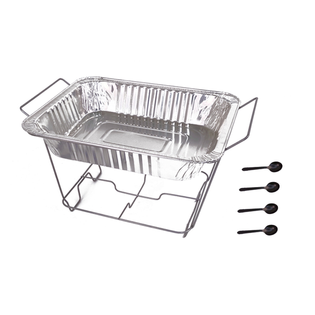 Hardware Zhaosheng - 1/2 Rack de roce de alambre desechable de medio tamaño con sartén de aluminio y cuchara