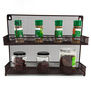 Zhaosheng Hardware - Estante de almacenamiento para tarros de condimentos, alambre de hierro, estante de especias de malla de 2 niveles para encimera o montaje en pared