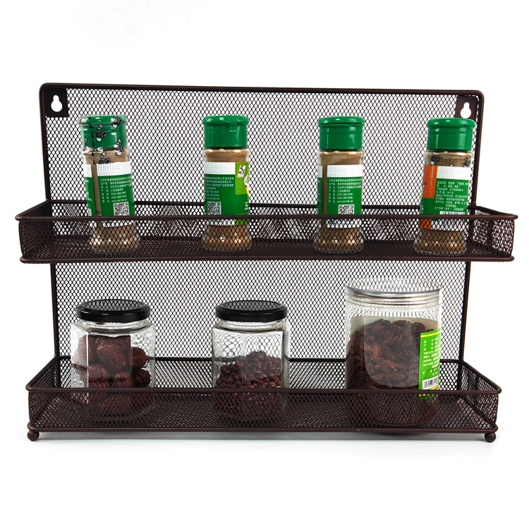 Zhaosheng Hardware - Estante de almacenamiento para tarros de condimentos, alambre de hierro, estante de especias de malla de 2 niveles para encimera o montaje en pared