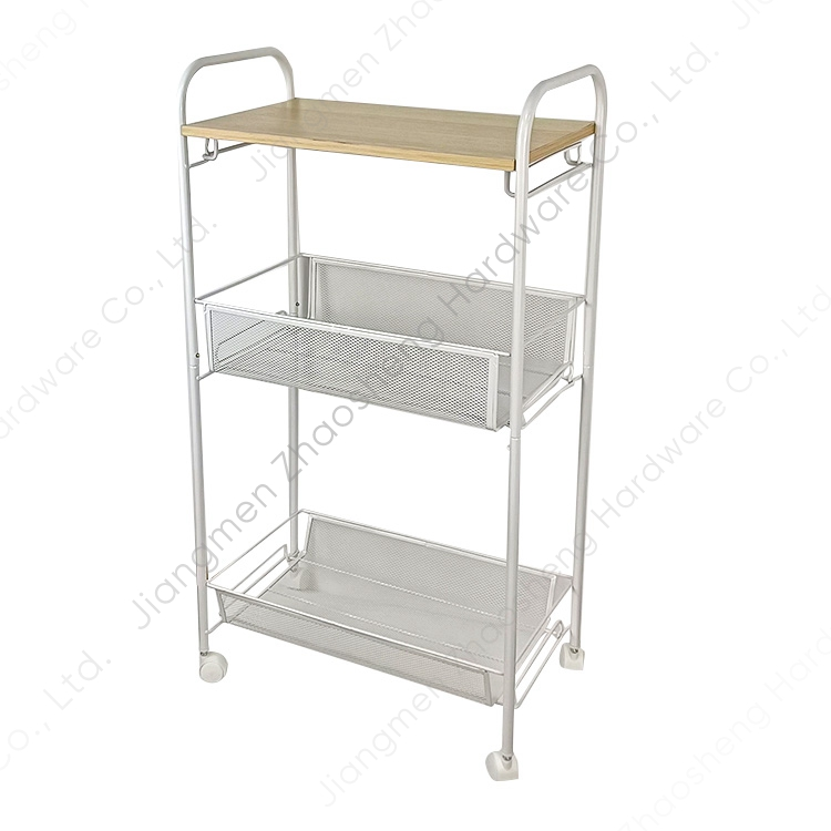Zhaosheng Hardware - Carro de almacenamiento con ruedas para organización de baño y cocina, de metal, de malla de 3 niveles, con ruedas