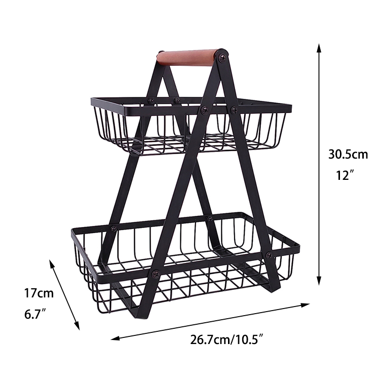 Zhaosheng Hardware - Cesta de frutas de alambre de metal desmontable, cesta de frutas de 2 niveles con mango de madera