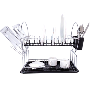 Zhaosheng Hardware - Escurridor de platos de acero inoxidable de 2 niveles con soporte para utensilios de drenaje