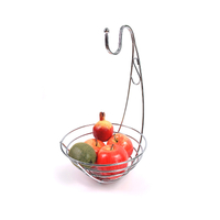 Zhaosheng Hardware - Cesta redonda de metal para almacenamiento de frutas, soporte para pan, frutero de cocina con colgador de plátano