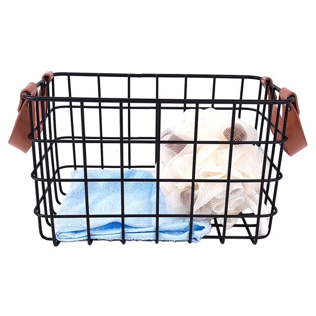 Zhaosheng Hardware - Cesta de alambre negra decorativa de metal para almacenamiento en el hogar de cocina con mango de cuero