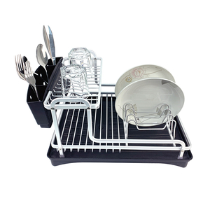 Zhaosheng Hardware - Rejilla para secar platos de aluminio de 2 niveles con escurridor y soporte para utensilios