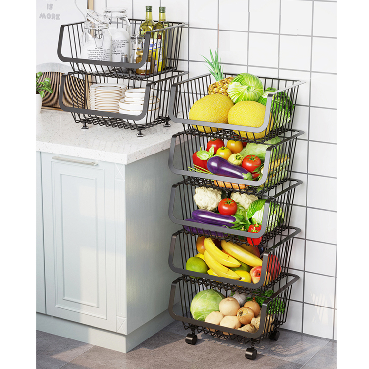 Zhaosheng Hardware - Contenedores apilables para almacenamiento de cebollas y patatas Cesta para frutas y verduras con ruedas Carro con ruedas de metal
