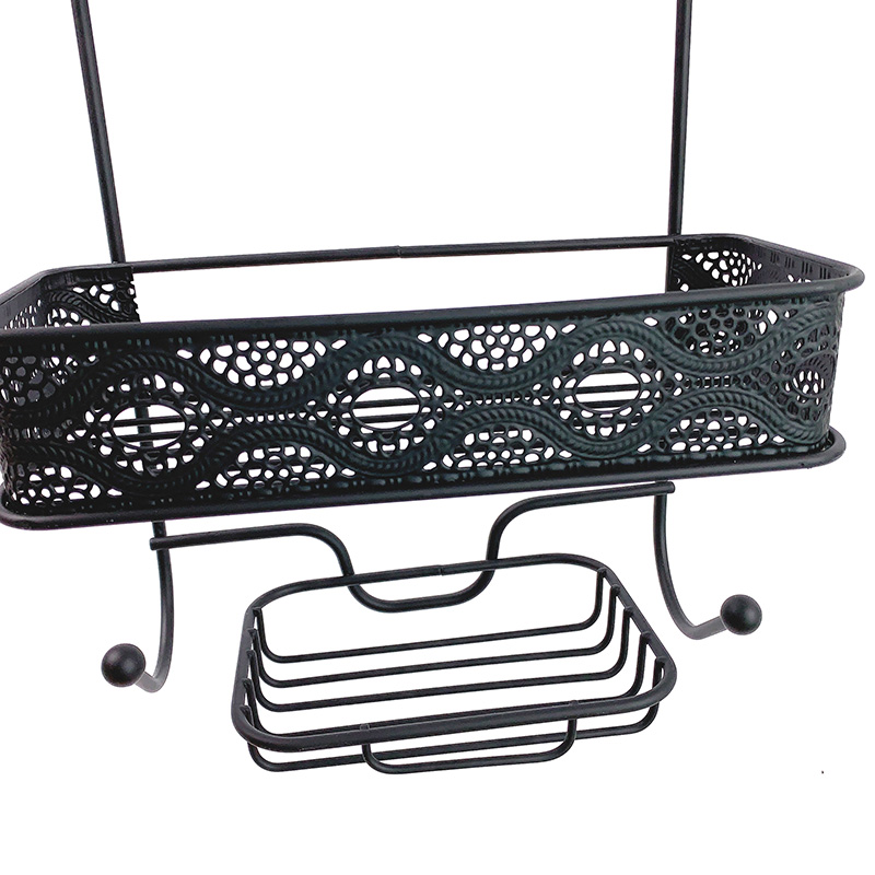 Zhaosheng - Cesta de ducha montada en la pared, estante organizador de baño negro con ganchos