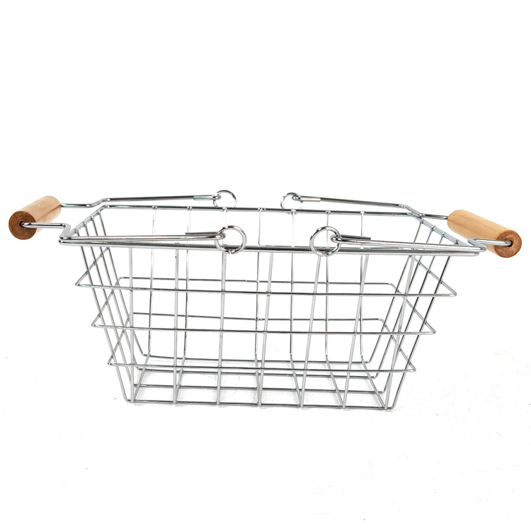 Zhaosheng Hardware - Almacenamiento de mesa de cesta de alambre pequeño decorativo con mango de madera