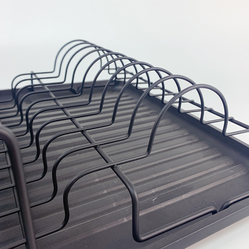 Zhaosheng Hardware - Escurreplatos de alambre de metal, color negro, con soporte para utensilios y bandeja de goteo