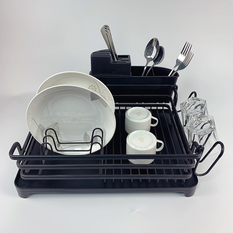 Zhaosheng Hardware - Escurridor de platos de cocina de un solo nivel, estante para platos de aluminio negro