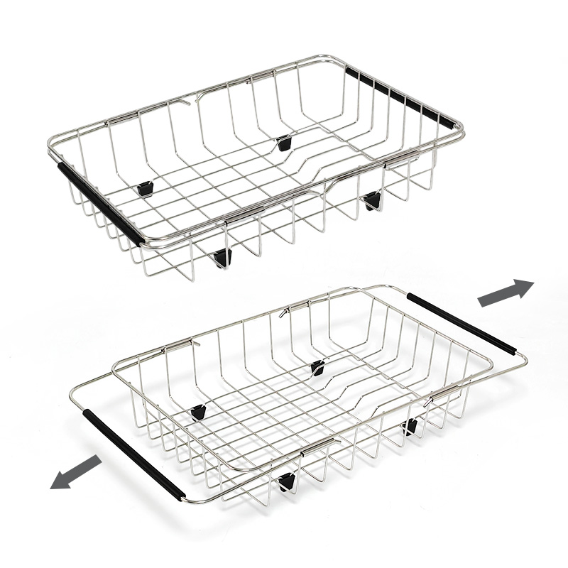 Cesta de enjuague de alambre extensible sobre el fregadero hecha de acero inoxidable para fregaderos de granja