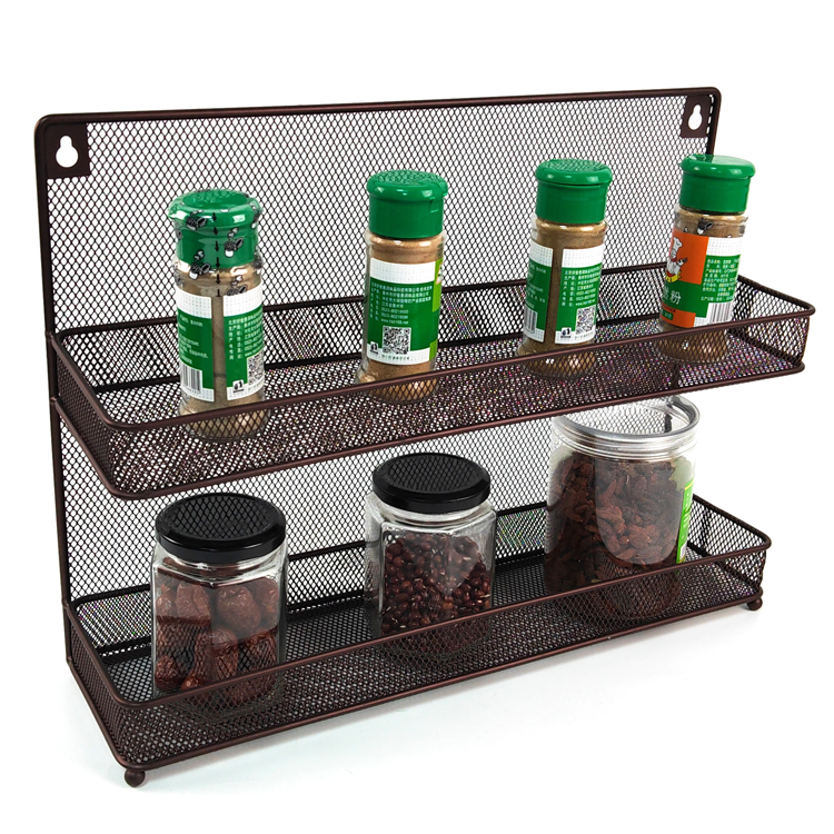 Zhaosheng Hardware - Estante de almacenamiento para tarros de condimentos, alambre de hierro, estante de especias de malla de 2 niveles para encimera o montaje en pared