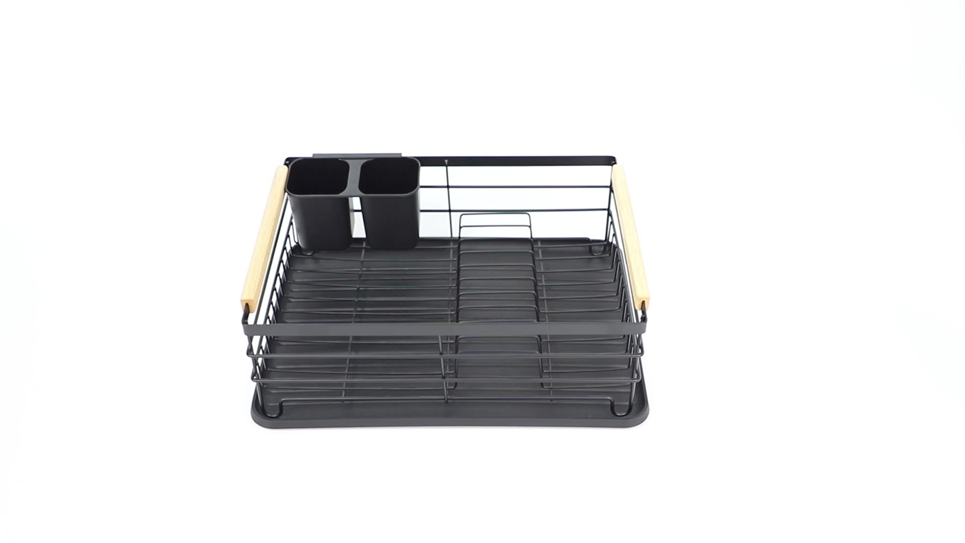 Zhaosheng Hardware - Escurridor de platos de acero con mango de madera, negro