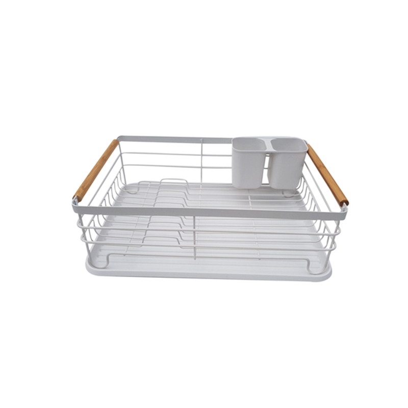 Zhaosheng Hardware - Rejilla grande para secar platos con bandeja de PP/soporte para utensilios y mango de bambú