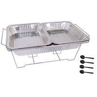 Zhaosheng Hardware - Juego de buffet para frotar con bandejas de agua de aluminio, bandejas de tamaño medio, pinzas de plástico, cucharas para servir