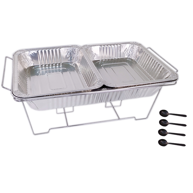 Zhaosheng Hardware - Juego de buffet para frotar con bandejas de agua de aluminio, bandejas de tamaño medio, pinzas de plástico, cucharas para servir