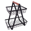 Zhaosheng Hardware - Cesta de frutas de alambre de metal desmontable, cesta de frutas de 2 niveles con mango de madera