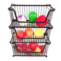 Zhaosheng Hardware - Cestas de almacenamiento de cocina apilables de 3 niveles, cesta de metal de alambre para cocina, despensa del hogar