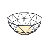 Zhaosheng Hardware -Cesta redonda de pan negra, frutero de acero y metal, base de bambú, cesta de frutas de alambre de almacenamiento de cocina