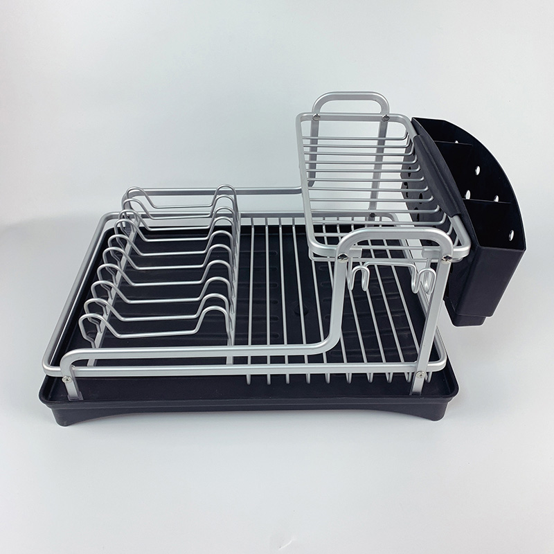 Zhaosheng Hardware - Rejilla para secar platos de aluminio de 2 niveles con escurridor y soporte para utensilios
