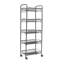 Zhaosheng Hardware - Carro utilitario con ruedas de malla metálica negra de 5 niveles, organizador de almacenamiento, carrito de almacenamiento de acero para cocina
