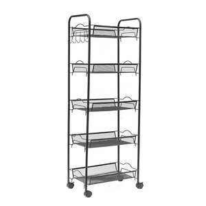 Zhaosheng Hardware - Carro utilitario con ruedas de malla metálica negra de 5 niveles, organizador de almacenamiento, carrito de almacenamiento de acero para cocina