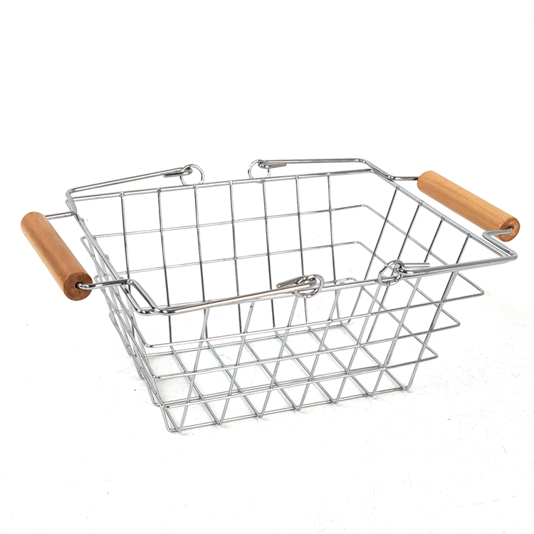 Zhaosheng Hardware - Almacenamiento de mesa de cesta de alambre pequeño decorativo con mango de madera