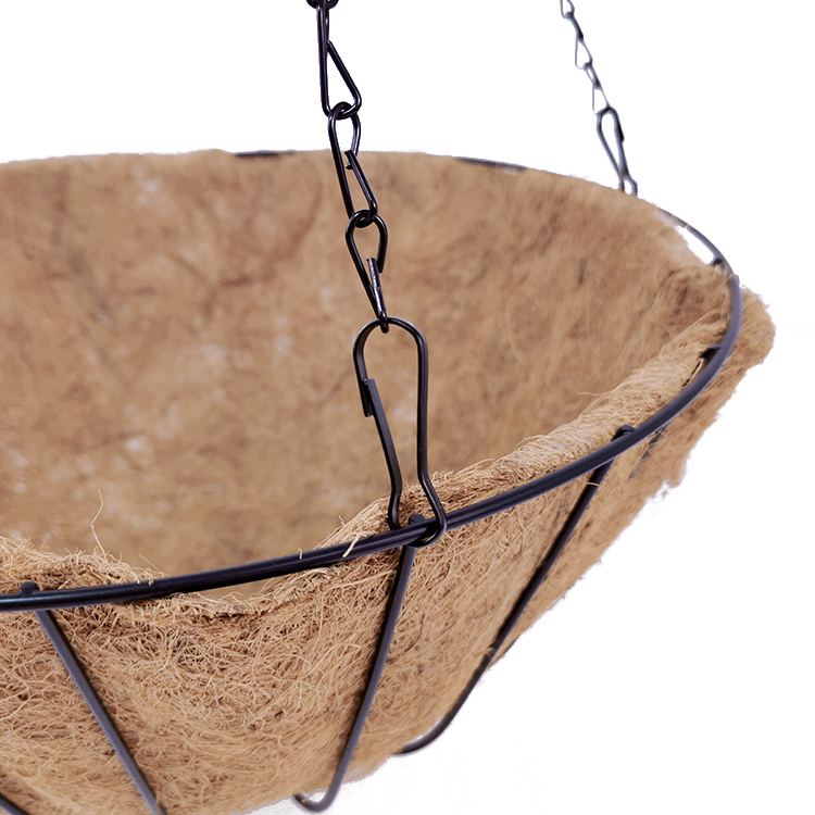 Zhaosheng Hardware - Cesta colgante para plantas al aire libre, color negro, con revestimiento redondo de fibra de coco, cesta colgante de coco