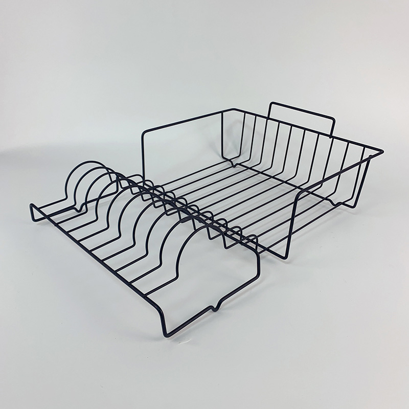 Zhaosheng Hardware - Escurreplatos de alambre de metal, color negro, con soporte para utensilios y bandeja de goteo