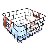 Zhaosheng Hardware - Cesta de alambre de metal para cocina, baño, organizador, cestas decorativas para almacenamiento con mango de cuero