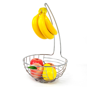 Zhaosheng Hardware - Frutero de 2 niveles para encimera, frutero de metal con colgador de plátano
