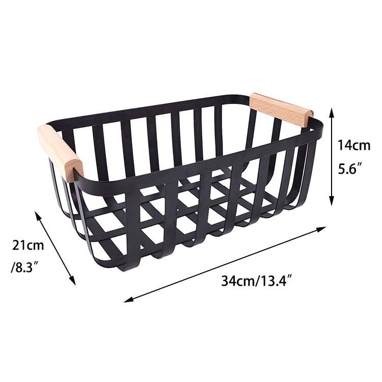 Zhaosheng Hardware - Organizador de encimera de baño, despensa de cocina, cesta de almacenamiento de hierro y metal con mango de madera