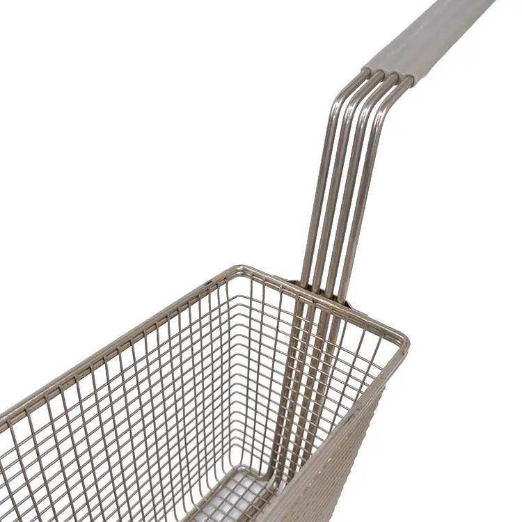 Zhaosheng Hardware - Cesta rectangular para freír, niquelada, con mango de PVC gris