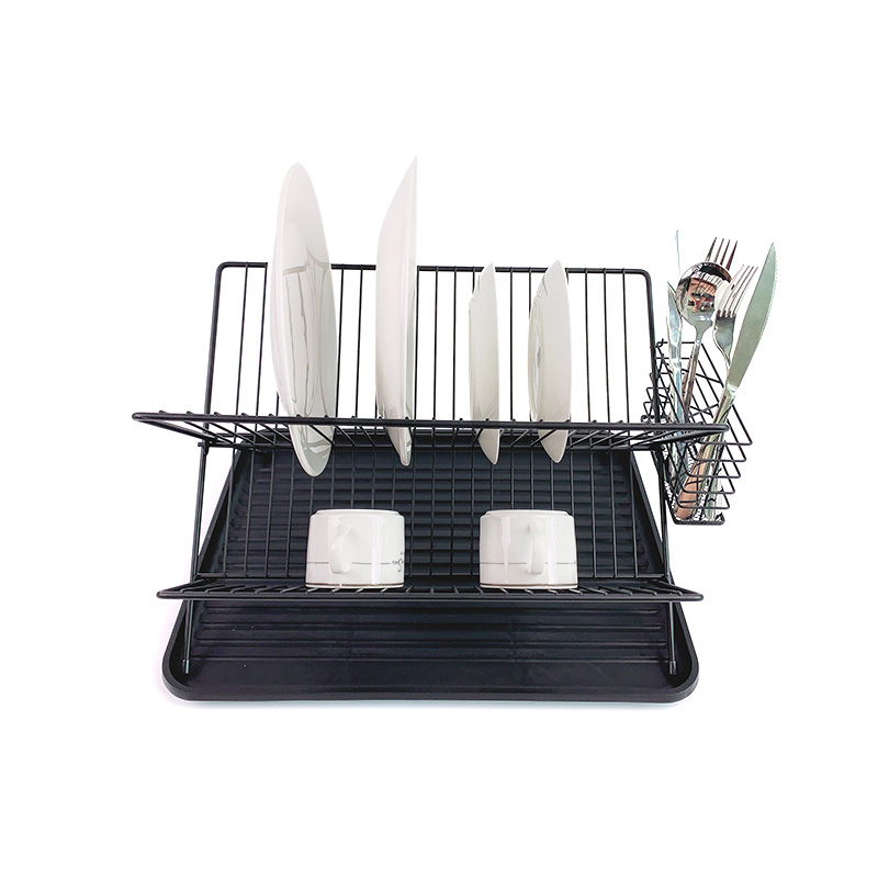 Zhaosheng Hardware - Rejilla para secar platos de 2 niveles, soporte para platos, escurridor de platos plegable de alambre de metal