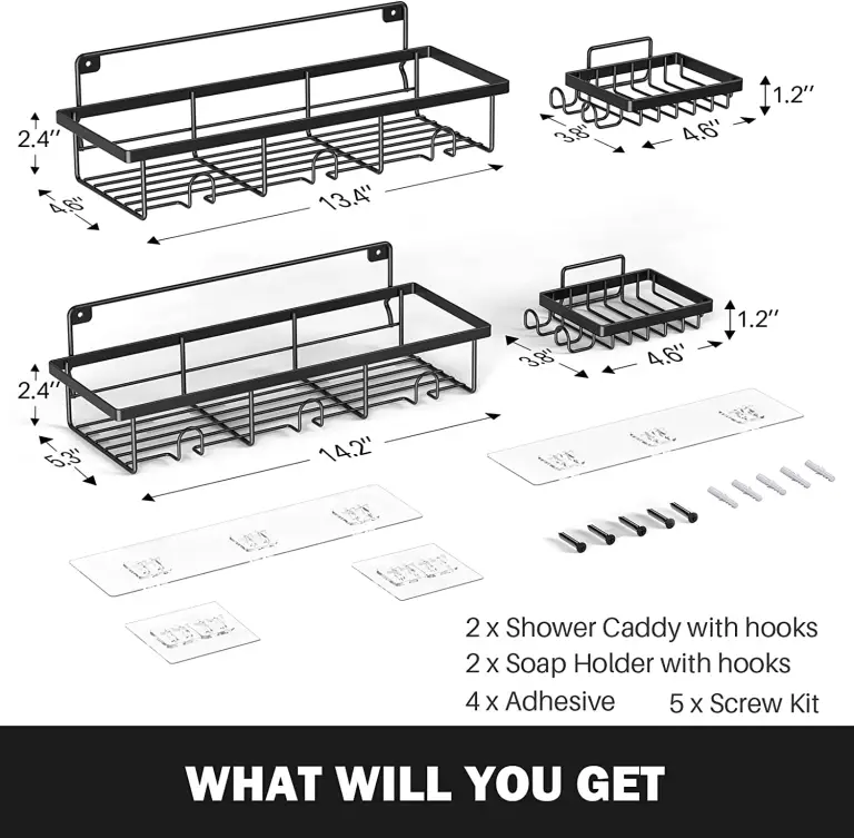Zhaosheng Hardware - Estantes de almacenamiento para colgar autoadhesivos, color negro, montado en la pared, organizador, estante de baño, carrito de ducha