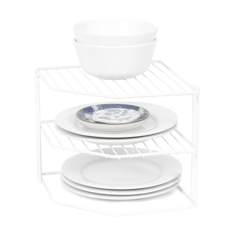Zhaosheng Hardware - Estante esquinero de alambre de 2 niveles, organizador de mostrador de cocina, estante esquinero para platos