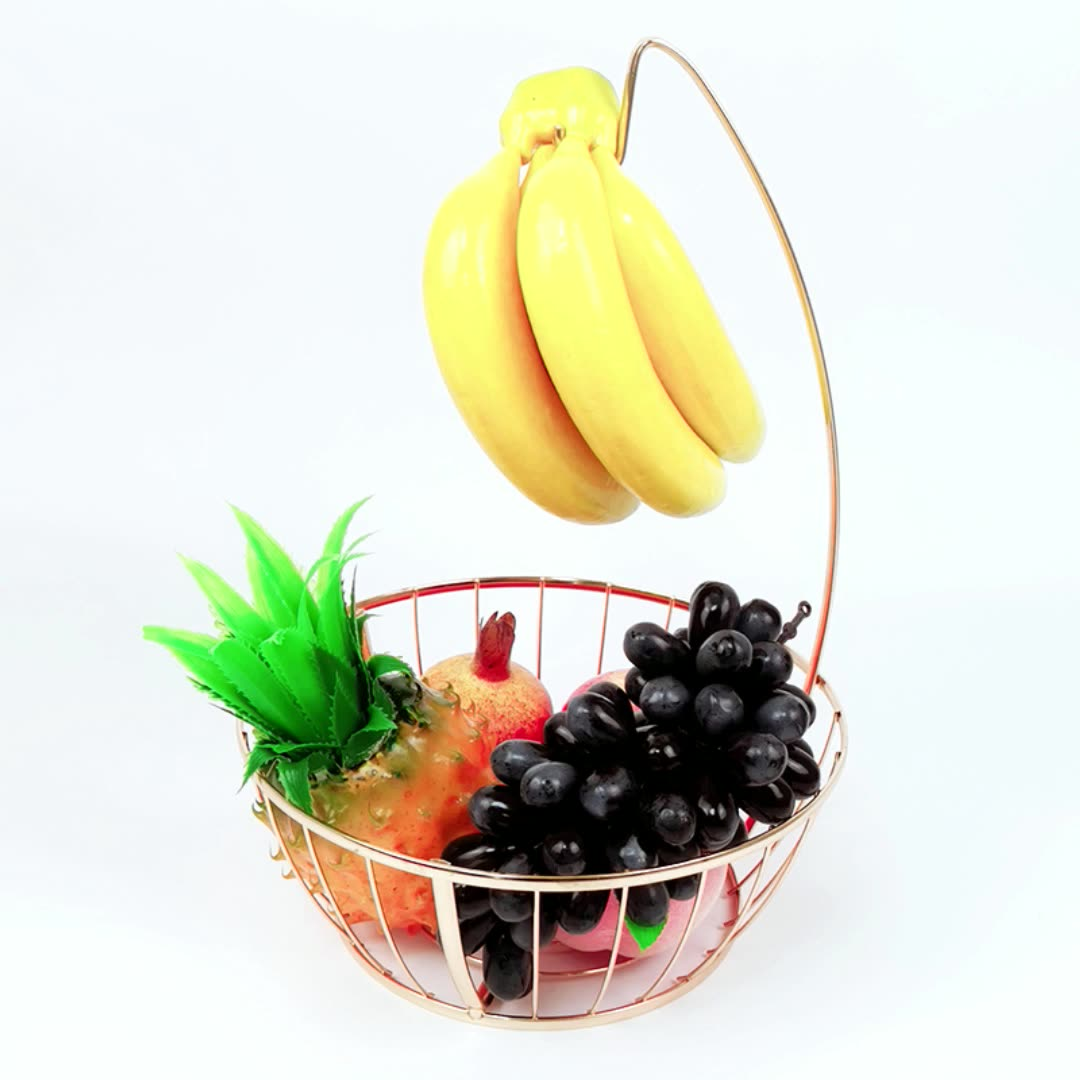 Zhaosheng Hardware - Cestas de almacenamiento para fruteros de hierro y metal, cesta de frutas de metal con colgador de plátano