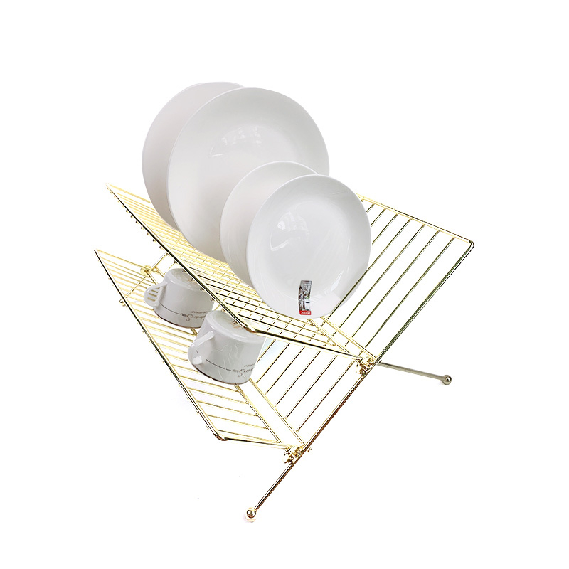Zhaosheng Hardware - Escurreplatos plegable de alambre de metal de 2 niveles, chapado en oro