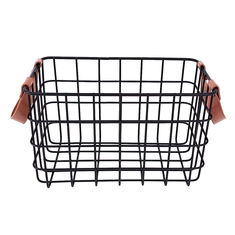 Zhaosheng Hardware - Cesta de alambre negra decorativa de metal para almacenamiento en el hogar de cocina con mango de cuero