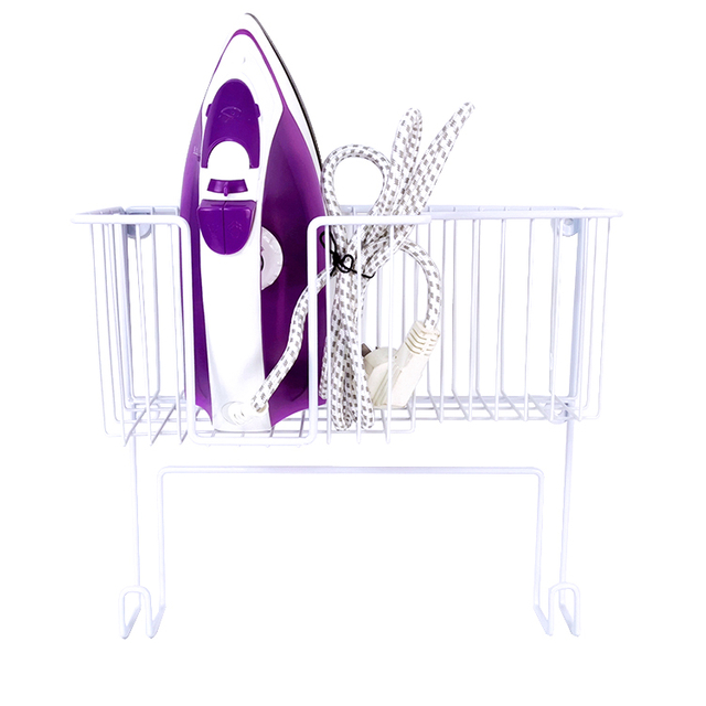 Zhaosheng Hardware - Estante de almacenamiento para soporte de hierro montado en la pared, soporte para tabla de planchar colgante con cesta de almacenamiento grande