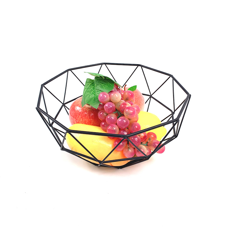 Zhaosheng Hardware -Cesta redonda de pan negra, frutero de acero y metal, base de bambú, cesta de frutas de alambre de almacenamiento de cocina