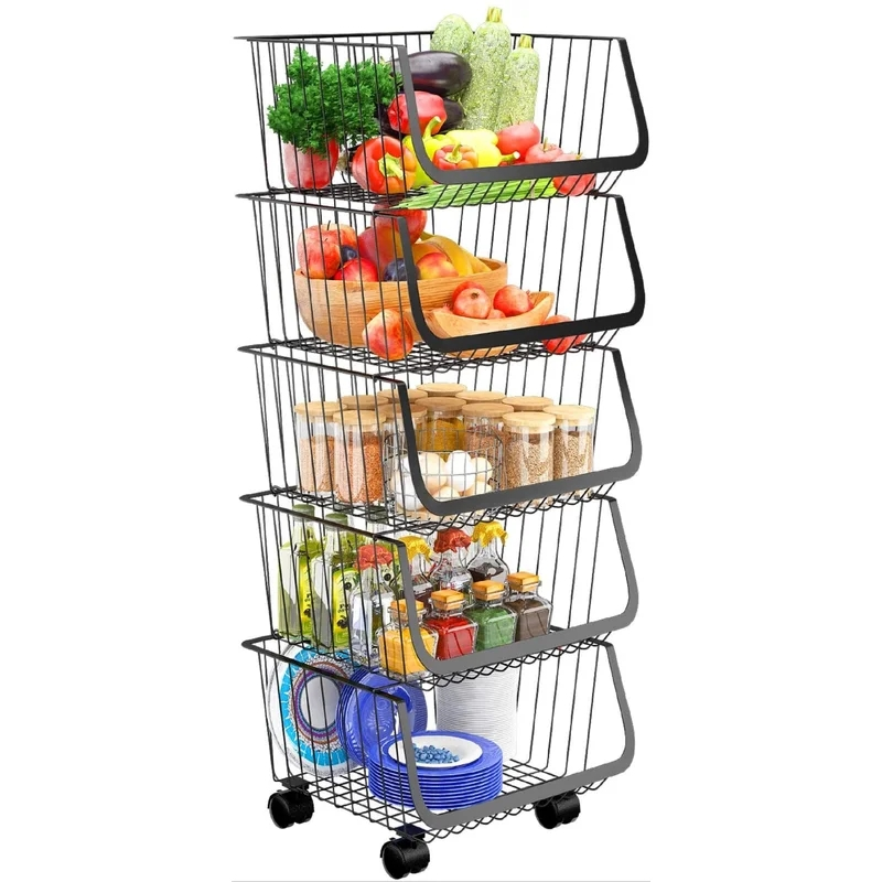 Zhaosheng Hardware - Contenedores apilables para almacenamiento de cebollas y patatas Cesta para frutas y verduras con ruedas Carro con ruedas de metal