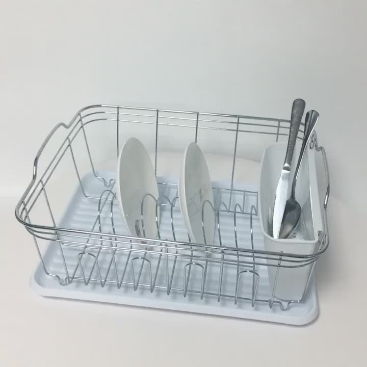 Zhaosheng Hardware - Rejilla para secar platos de alambre con bandeja de goteo blanca y soporte para utensilios