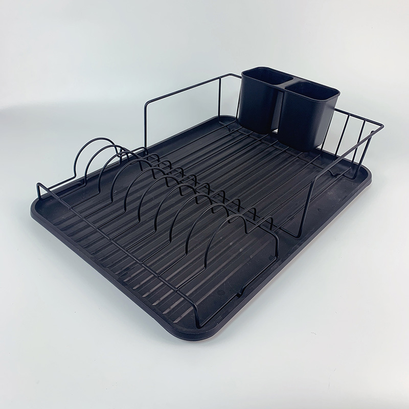 Zhaosheng Hardware - Escurreplatos de alambre de metal, color negro, con soporte para utensilios y bandeja de goteo