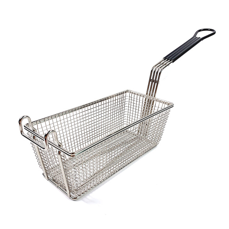 Zhaosheng Hardware - Cesta rectangular para freír, cesta comercial para freír con mango recubierto de negro