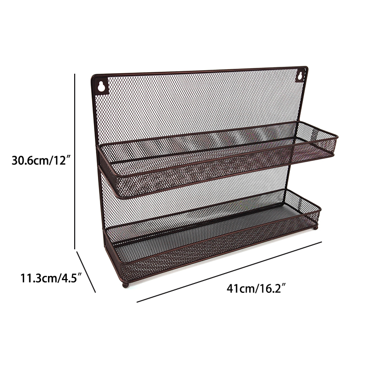 Zhaosheng Hardware - Estante de almacenamiento para tarros de condimentos, alambre de hierro, estante de especias de malla de 2 niveles para encimera o montaje en pared