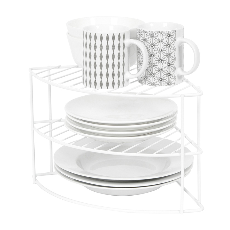 Zhaosheng Hardware - Estante esquinero de alambre de 2 niveles, organizador de mostrador de cocina, estante esquinero para platos