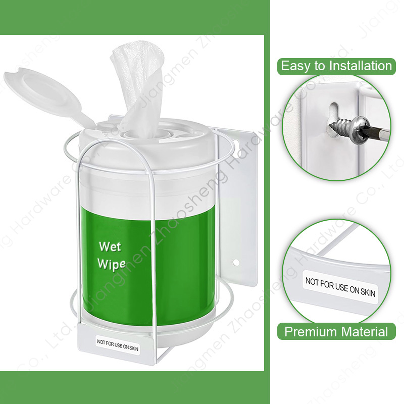 Zhaosheng Hardware - Soporte para recipiente de toallita de alambre, soporte de montaje en pared, dispensador de recipiente, estante organizador