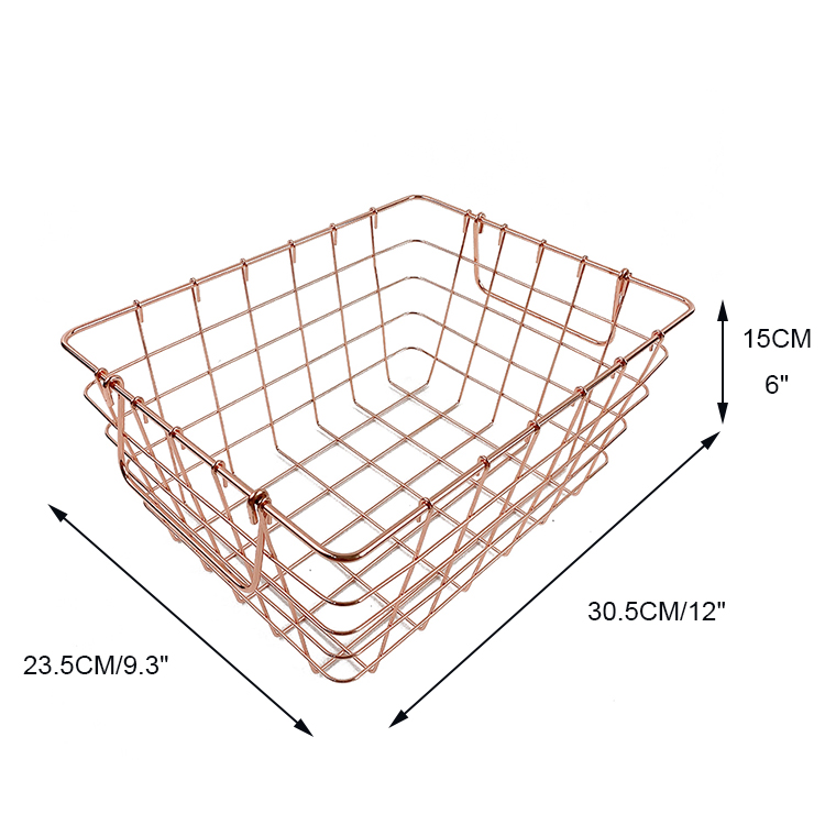 Zhaosheng Hardware - Cestas decorativas para congelador para el hogar, cesta de almacenamiento de alambre de oro rosa con asa